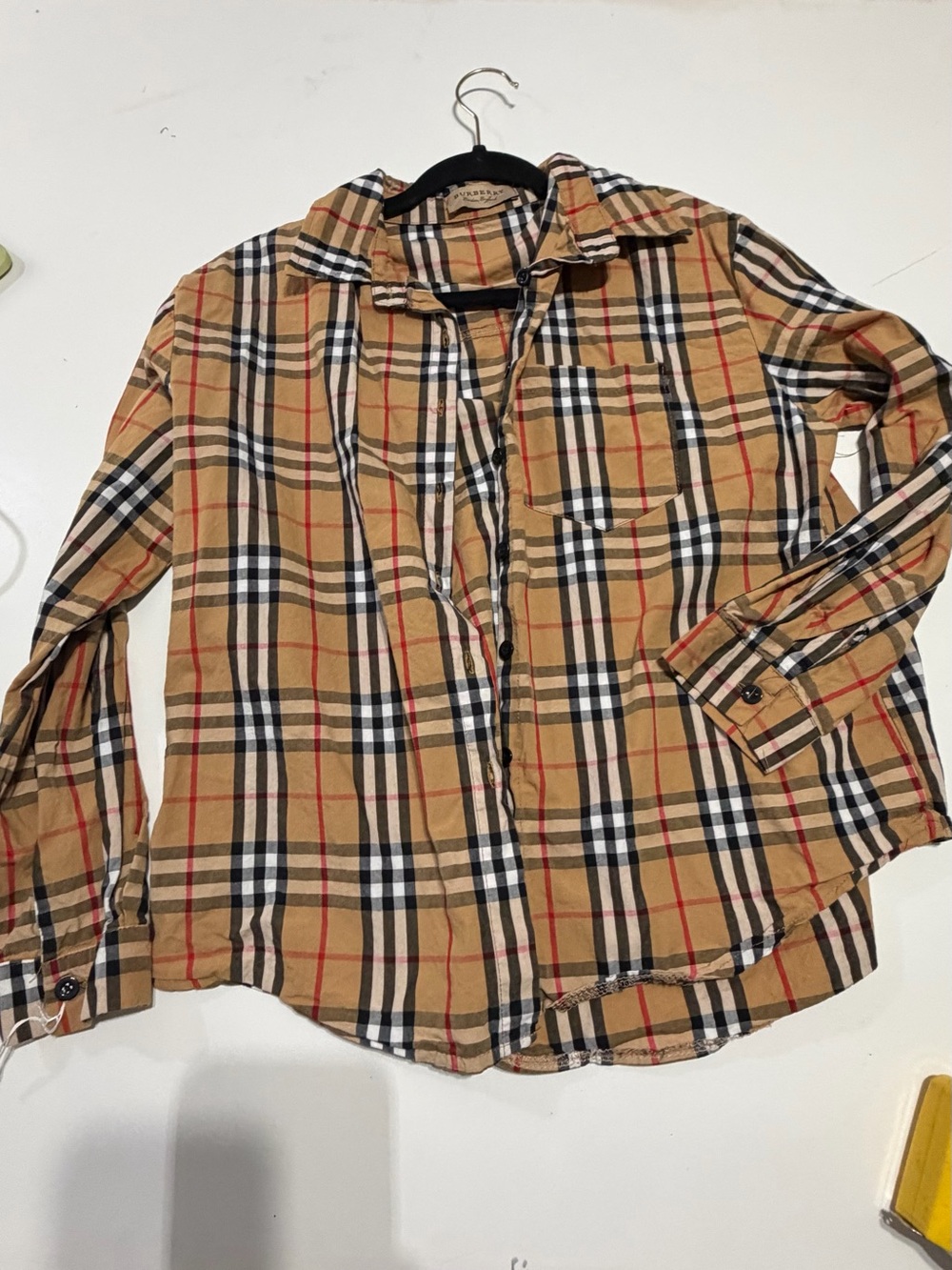 Burberry Beige Tan Plaid Button-Down Shirt